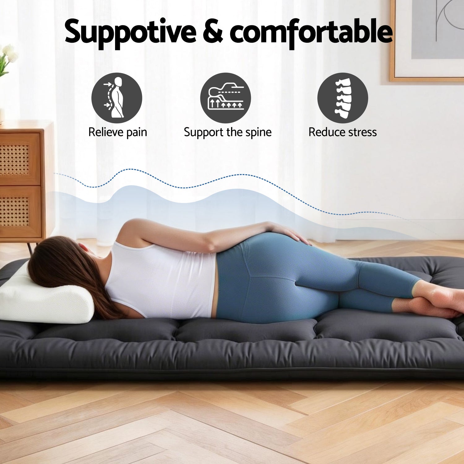 Giselle Bedding 10cm Japanese Floor Mattress Foldable Futon Mattress Washable Cover Straps-Furniture > Mattresses > Double Mattress-PEROZ Accessories