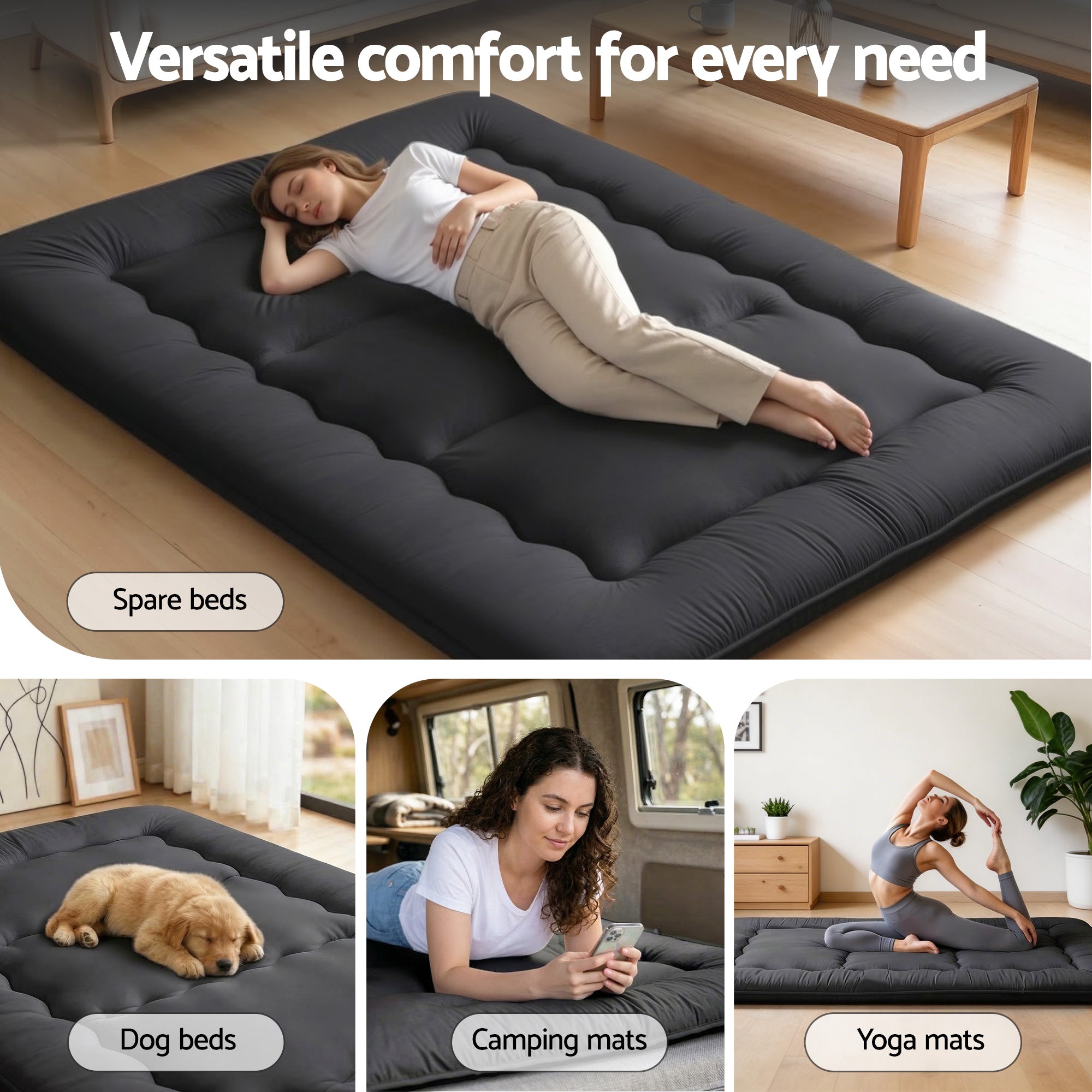 Giselle Bedding 10cm Japanese Floor Mattress Foldable Futon Mattress Washable Cover Straps-Furniture > Mattresses > Double Mattress-PEROZ Accessories
