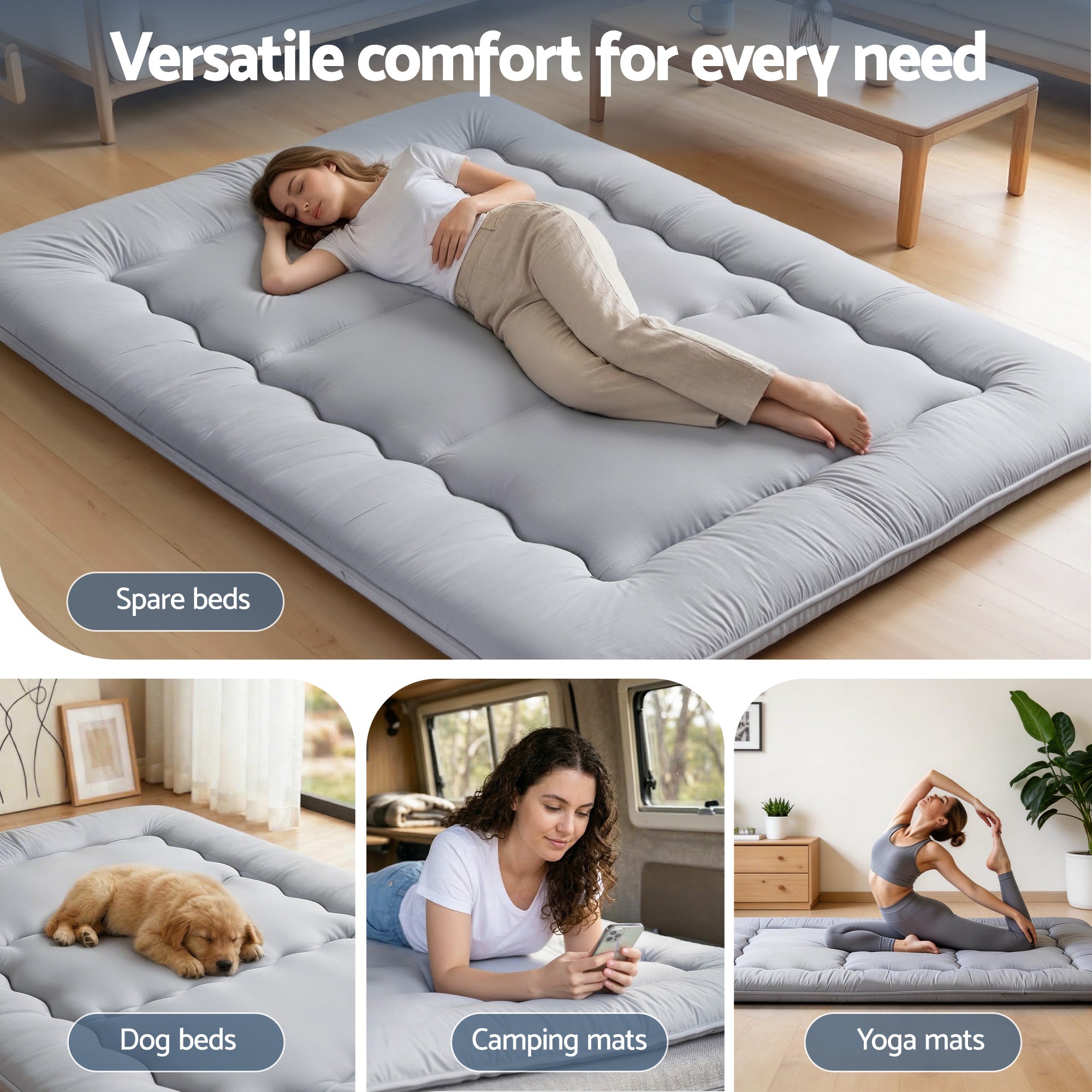 Giselle Bedding 10cm Japanese Floor Mattress Foldable Futon Mattress Washable Cover Straps-Furniture > Mattresses > Double Mattress-PEROZ Accessories