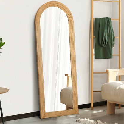 Oikiture Full Length Arch Mirror 165x60cm Natural Wood Wall Mounted-Full Length Mirror-PEROZ Accessories