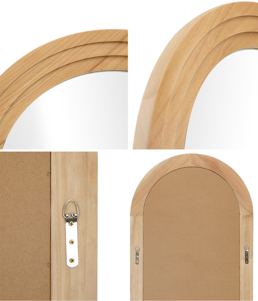 Oikiture Full Length Arch Mirror 165x60cm Natural Wood Wall Mounted-Full Length Mirror-PEROZ Accessories
