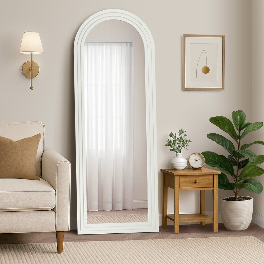 Oikiture Full Length Arch Mirror 165x60cm White Wood Wall Mounted-Full Length Mirror-PEROZ Accessories