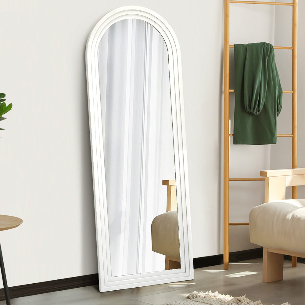 Oikiture Full Length Arch Mirror 165x60cm White Wood Wall Mounted-Full Length Mirror-PEROZ Accessories
