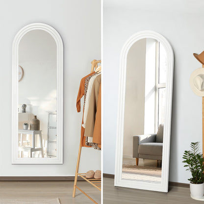 Oikiture Full Length Arch Mirror 165x60cm White Wood Wall Mounted-Full Length Mirror-PEROZ Accessories