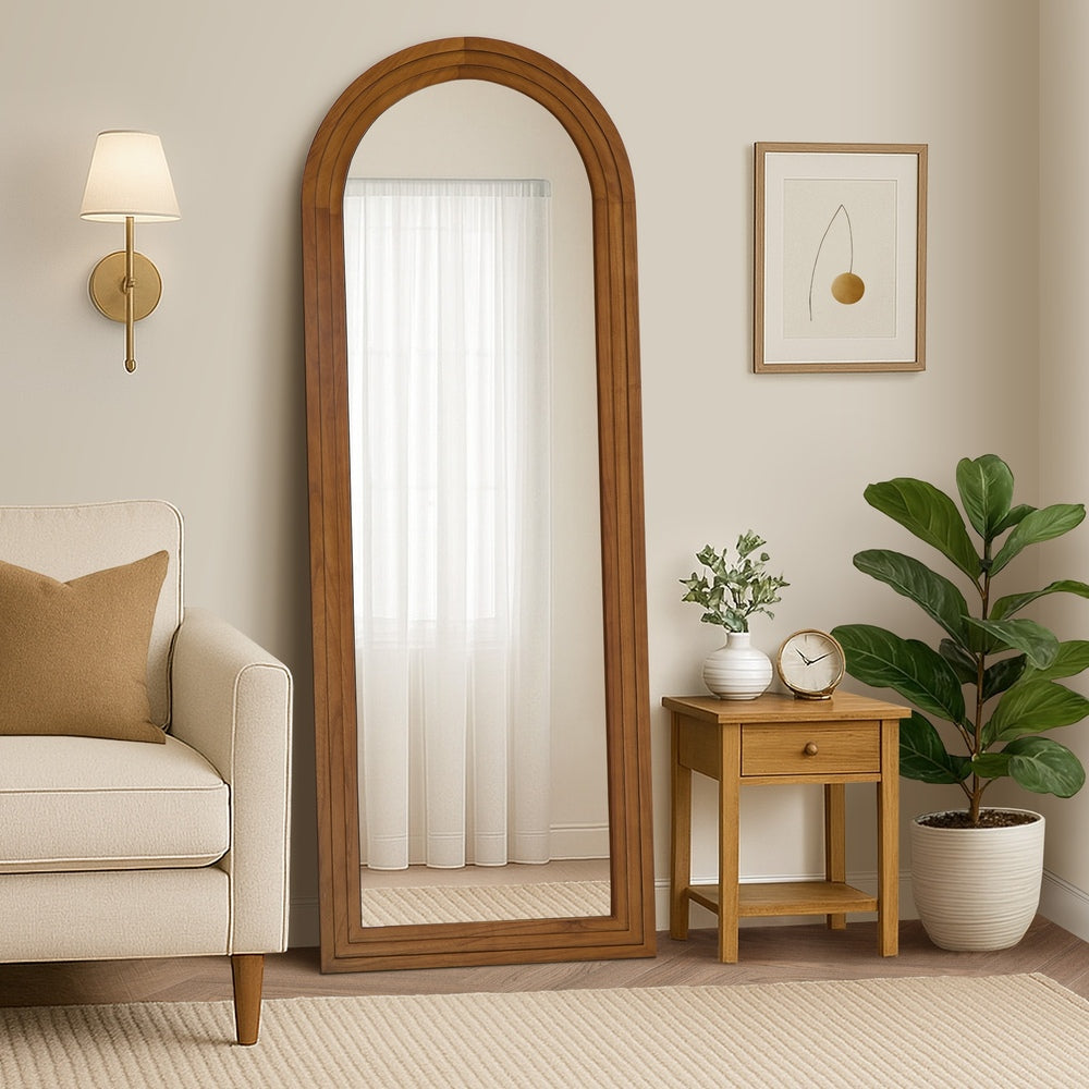 Oikiture Full Length Arch Mirror 165x60cm Brown Wood Wall Mounted-Full Length Mirror-PEROZ Accessories