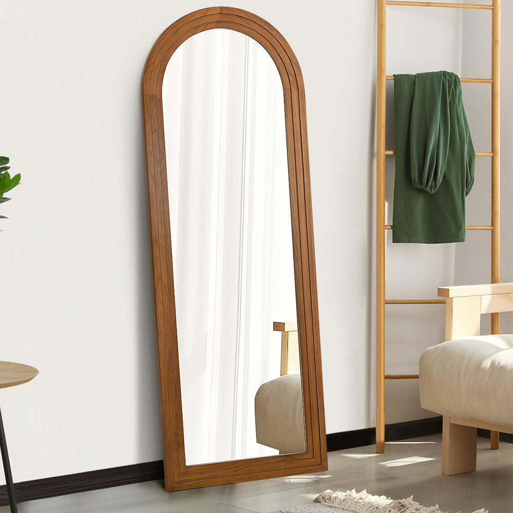 Oikiture Full Length Arch Mirror 165x60cm Brown Wood Wall Mounted-Full Length Mirror-PEROZ Accessories