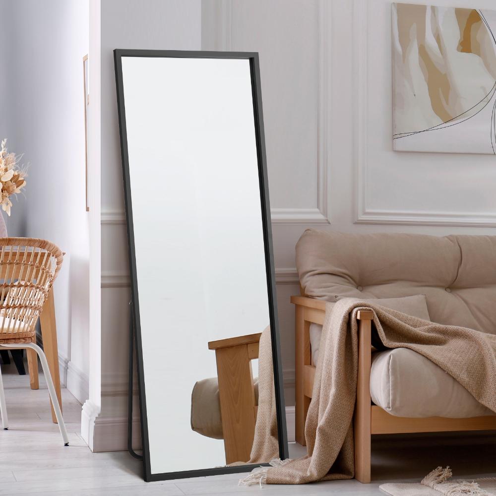 Oikiture Wooden Full Length Mirror Rectangle Free Standing Black-Full Length Mirrors-PEROZ Accessories