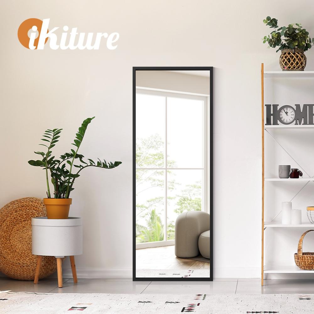 Oikiture Wooden Full Length Mirror Rectangle Free Standing Black-Full Length Mirrors-PEROZ Accessories