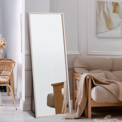 Oikiture Wooden Full Length Mirror Rectangle Free Standing White-Full Length Mirrors-PEROZ Accessories