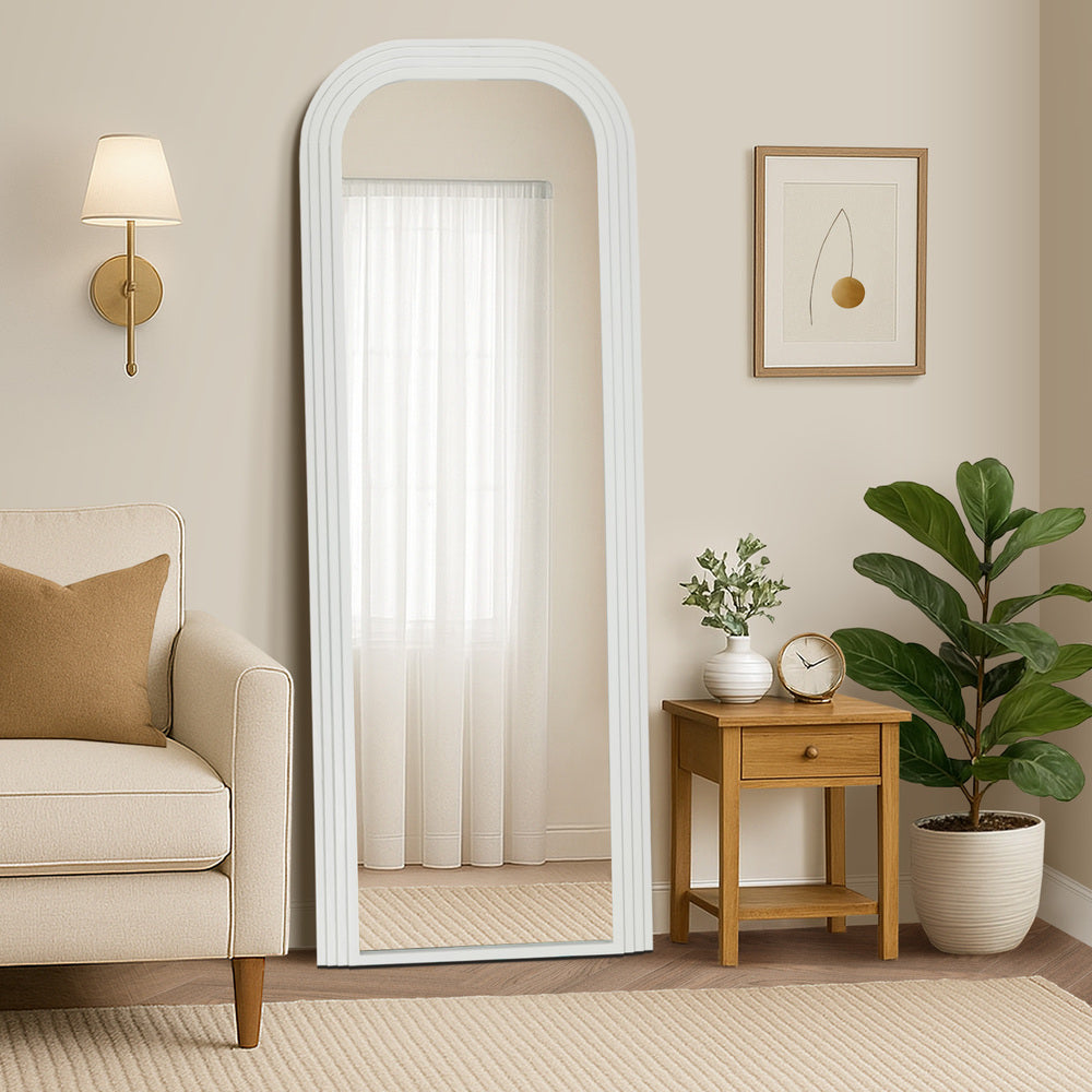 Oikiture Full Length Arch Mirror 165x60cm White Wood Top Round Corner-Full Length Mirror-PEROZ Accessories