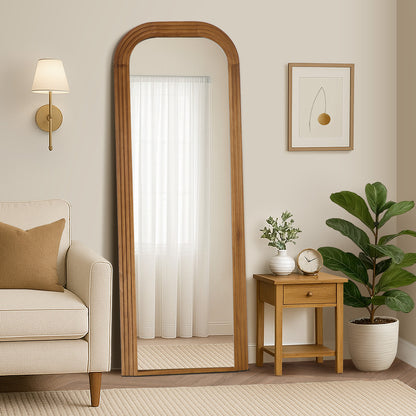Oikiture Full Length Arch Mirror 165x60cm Brown Wood Top Round Corner-Full Length Mirror-PEROZ Accessories