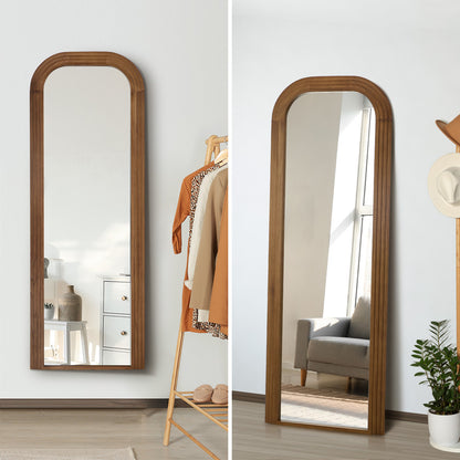 Oikiture Full Length Arch Mirror 165x60cm Brown Wood Top Round Corner-Full Length Mirror-PEROZ Accessories
