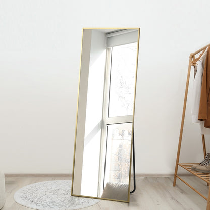 Oikiture Full Length Mirror Rectangle Free Standing Gold-Full Length Mirrors-PEROZ Accessories