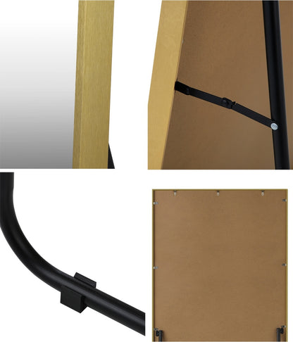 Oikiture Full Length Mirror Rectangle Free Standing Gold-Full Length Mirrors-PEROZ Accessories