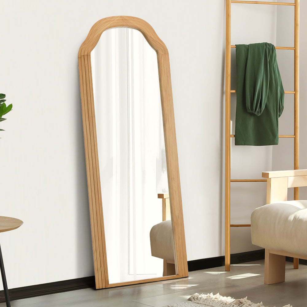 Oikiture Full Length Floor Makeup Mirror 165x60cm Natural Wood Bedroom-Full Length Mirror-PEROZ Accessories