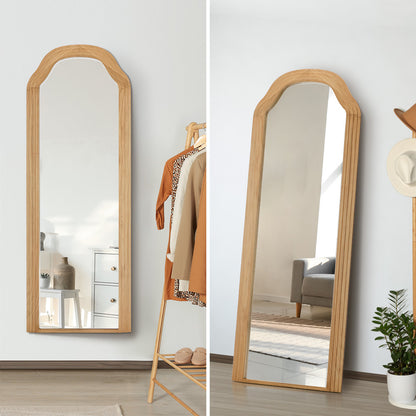 Oikiture Full Length Floor Makeup Mirror 165x60cm Natural Wood Bedroom-Full Length Mirror-PEROZ Accessories