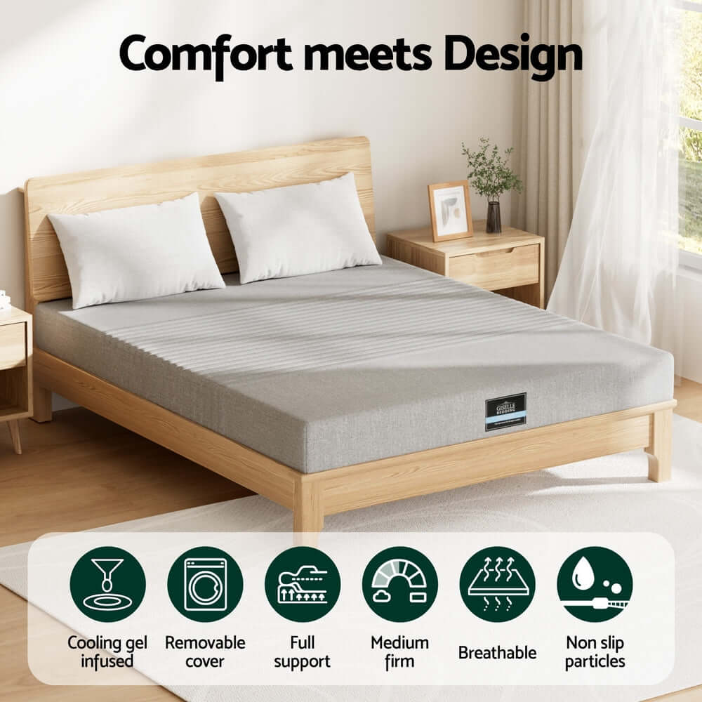 Giselle Bedding Cool Gel Memory Foam Mattress Charcoal 7-Zone Washable Bamboo Cover 15cm Double-Furniture &gt; Mattresses &gt; Mattress Toppers-PEROZ Accessories