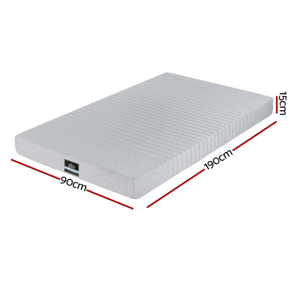 Giselle Bedding Cool Gel Memory Foam Mattress Charcoal 7-Zone Washable Bamboo Cover 15cm Single-Furniture &gt; Mattresses &gt; Single Mattress-PEROZ Accessories