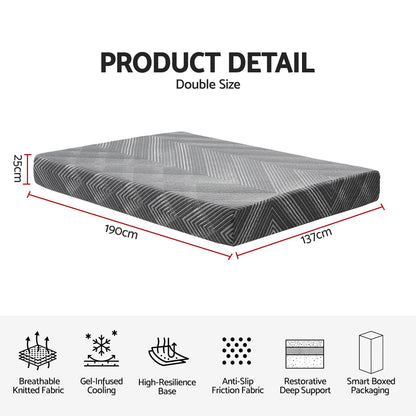 Giselle 25cm Double Memory Foam Mattress Gel Infused Foam Removable Cover