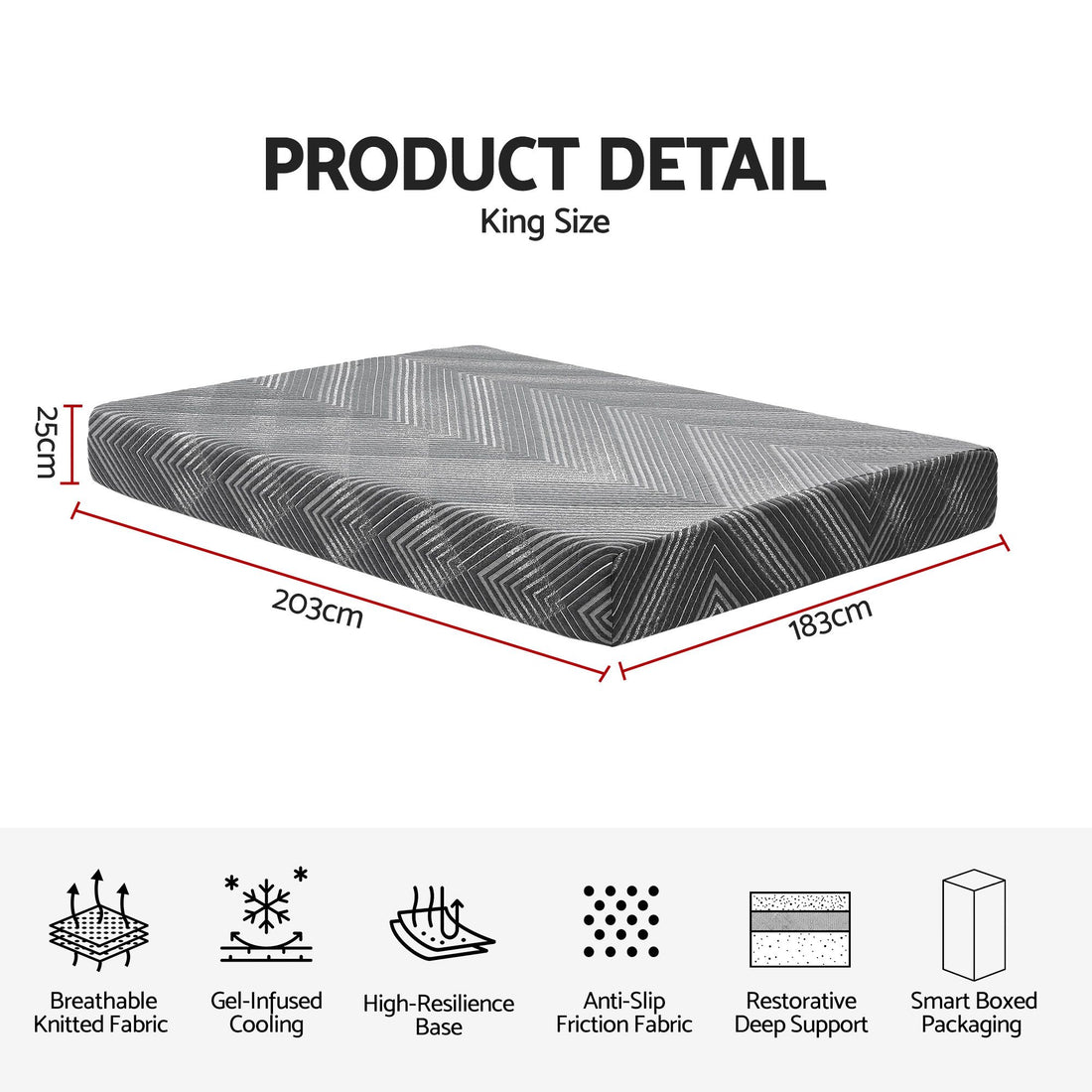 Giselle 25cm King Memory Foam Mattress Gel Infused Foam Removable Cover-Furniture > Bedroom > Beds &amp; Bed Frames-PEROZ Accessories