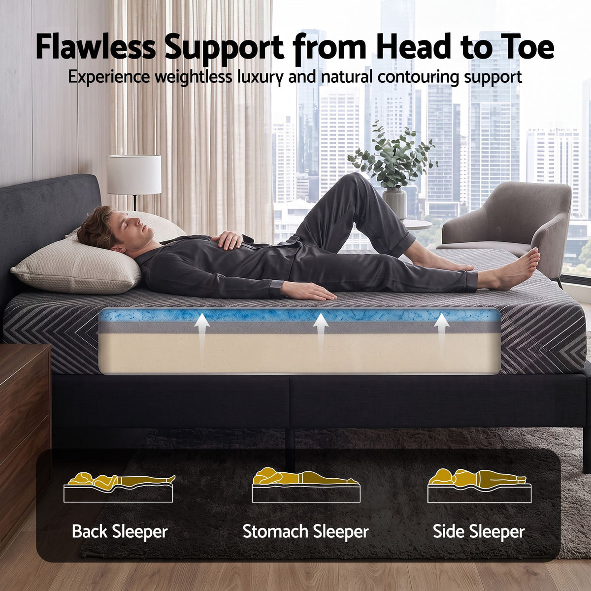 Giselle 25cm King Single Memory Foam Mattress Gel Infused Foam Removable Cover-Furniture > Bedroom > Beds &amp; Bed Frames-PEROZ Accessories