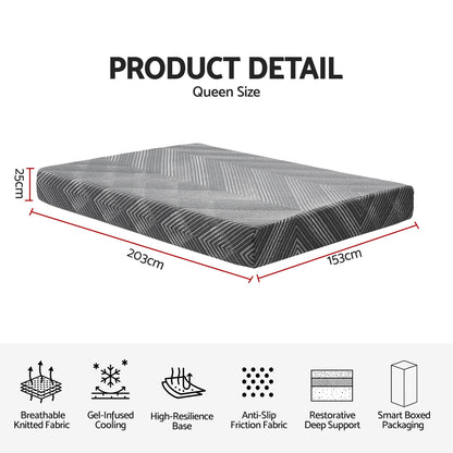 Giselle 25cm Queen Memory Foam Mattress Gel Infused Foam Removable Cover-Furniture > Bedroom > Beds &amp; Bed Frames-PEROZ Accessories