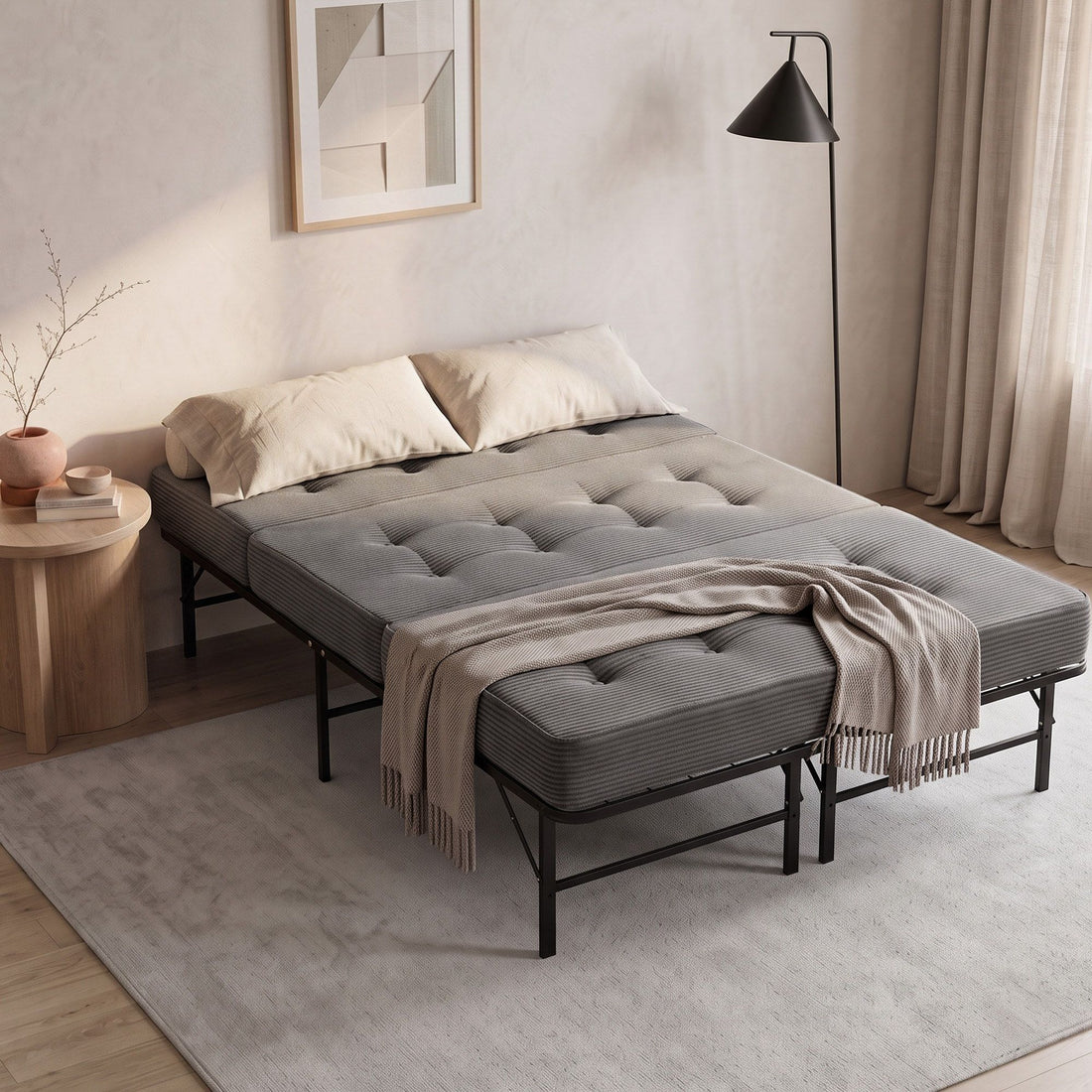 Giselle Double Folding Bed with Mattress Metal Frame Guest Bed 15cm Foam Foldable-Furniture > Bedroom > Beds &amp; Bed Frames-PEROZ Accessories