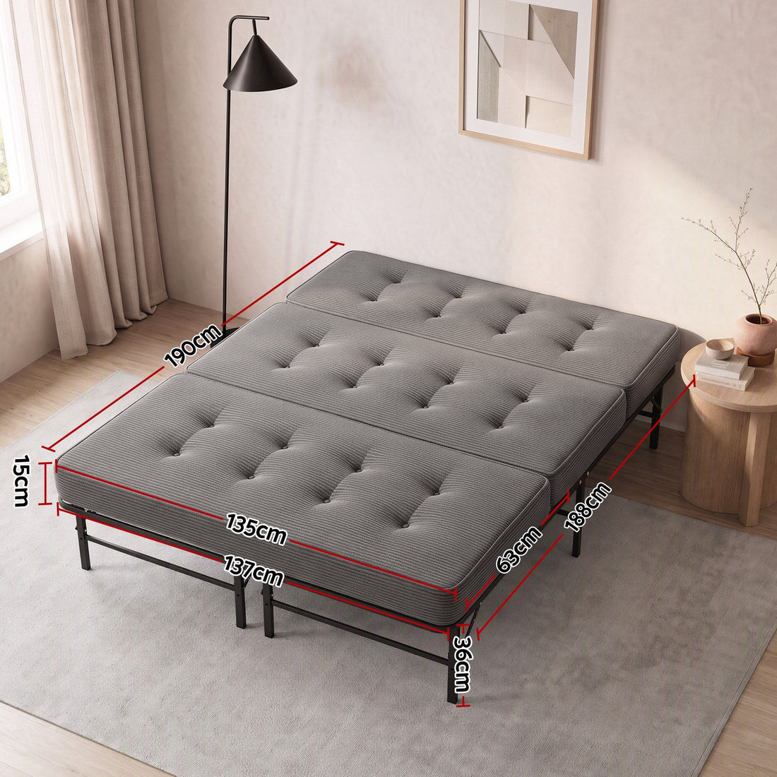 Giselle Double Folding Bed with Mattress Metal Frame Guest Bed 15cm Foam Foldable-Furniture > Bedroom > Beds &amp; Bed Frames-PEROZ Accessories
