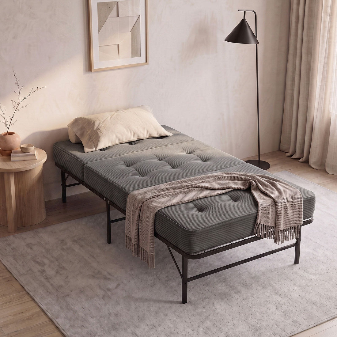Giselle Single Folding Bed with Mattress Metal Frame Guest Bed 15cm Foam Foldable-Furniture > Bedroom > Beds &amp; Bed Frames-PEROZ Accessories