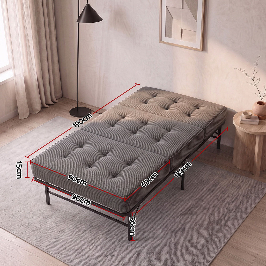 Giselle Single Folding Bed with Mattress Metal Frame Guest Bed 15cm Foam Foldable-Furniture > Bedroom > Beds &amp; Bed Frames-PEROZ Accessories