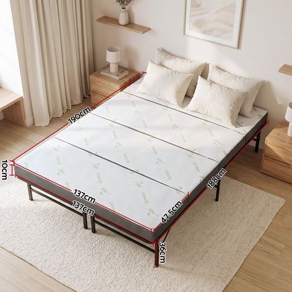 Giselle Double Folding Bed with Mattress 4 Fold Metal Frame Guest Bed Bamboo Cover-Furniture > Bedroom > Beds &amp; Bed Frames-PEROZ Accessories