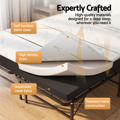 Giselle Double Folding Bed with Mattress 4 Fold Metal Frame Guest Bed Bamboo Cover-Furniture > Bedroom > Beds &amp; Bed Frames-PEROZ Accessories