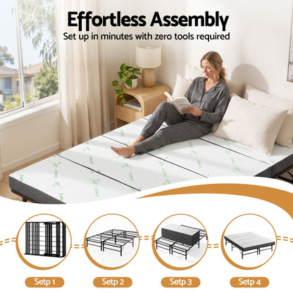 Giselle Double Folding Bed with Mattress 4 Fold Metal Frame Guest Bed Bamboo Cover-Furniture > Bedroom > Beds &amp; Bed Frames-PEROZ Accessories