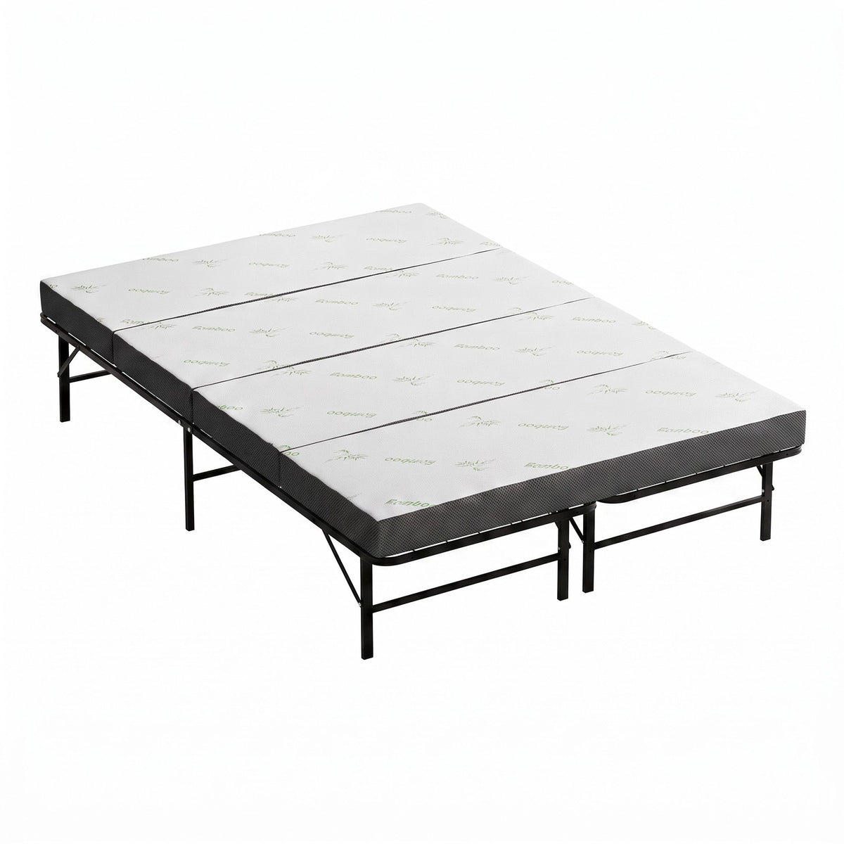 Giselle Double Folding Bed with Mattress 4 Fold Metal Frame Guest Bed Bamboo Cover-Furniture > Bedroom > Beds &amp; Bed Frames-PEROZ Accessories