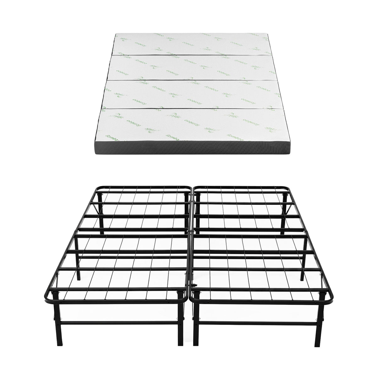Giselle Double Folding Bed with Mattress 4 Fold Metal Frame Guest Bed Bamboo Cover-Furniture > Bedroom > Beds &amp; Bed Frames-PEROZ Accessories