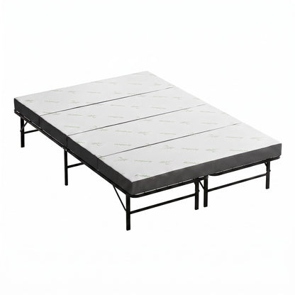 Giselle Queen Folding Bed with Mattress 4 Fold Metal Frame Guest Bed Bamboo Cover