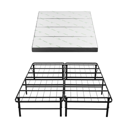 Giselle Queen Folding Bed with Mattress 4 Fold Metal Frame Guest Bed Bamboo Cover