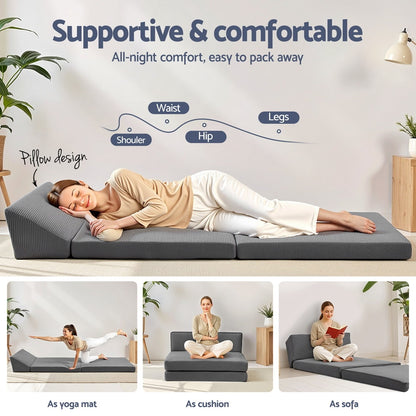 Giselle Foldable Mattress Folding Sofa Bed Trifold Sleeping Camping Cushion Mat-Furniture > Mattresses > Single Mattress-PEROZ Accessories