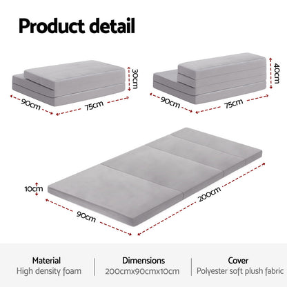 Giselle Foldable Mattress Folding Sofa Bed 4-fold Sleeping Camping Cushion Mat-Furniture > Mattresses > Single Mattress-PEROZ Accessories