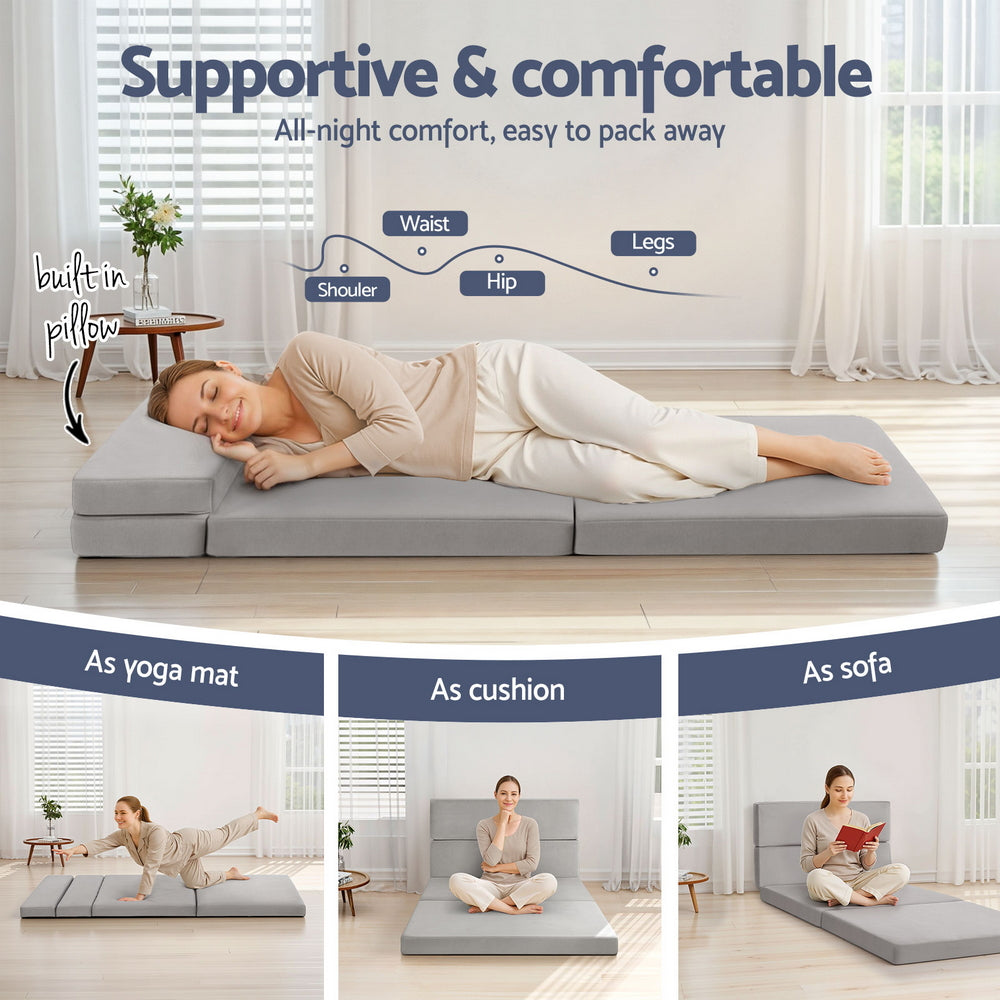 Giselle Foldable Mattress Folding Sofa Bed 4-fold Sleeping Camping Cushion Mat-Furniture > Mattresses > Single Mattress-PEROZ Accessories
