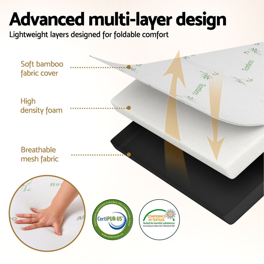 Giselle Foldable Mattress Folding Foam Mattresses Bamboo Double-Furniture &gt; Mattresses &gt; Double Mattress-PEROZ Accessories