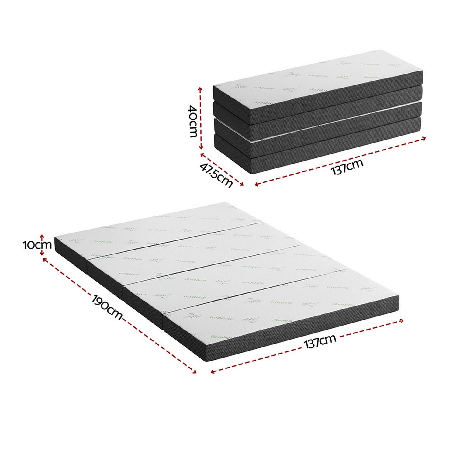 Giselle Foldable Mattress Folding Foam Mattresses Bamboo Double-Furniture > Mattresses > Double Mattress-PEROZ Accessories