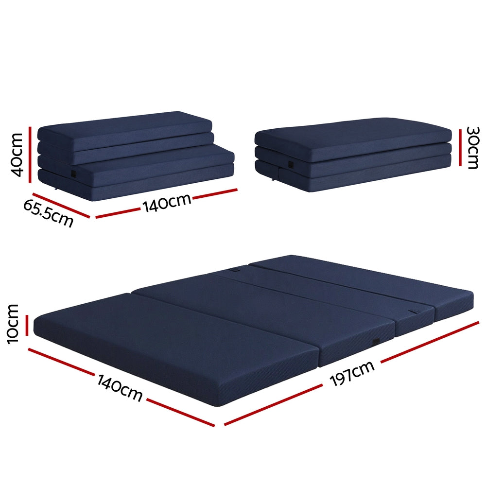 Giselle Foldable Mattress Folding Foam Mattresses Portable Floor Mat Blue Double-Furniture > Mattresses > Double Mattress-PEROZ Accessories