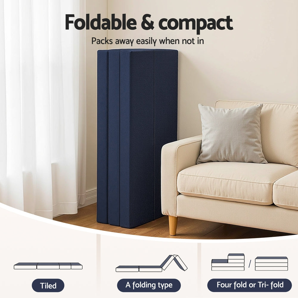 Giselle Foldable Mattress Folding Foam Mattresses Portable Floor Mat Blue Double-Furniture > Mattresses > Double Mattress-PEROZ Accessories