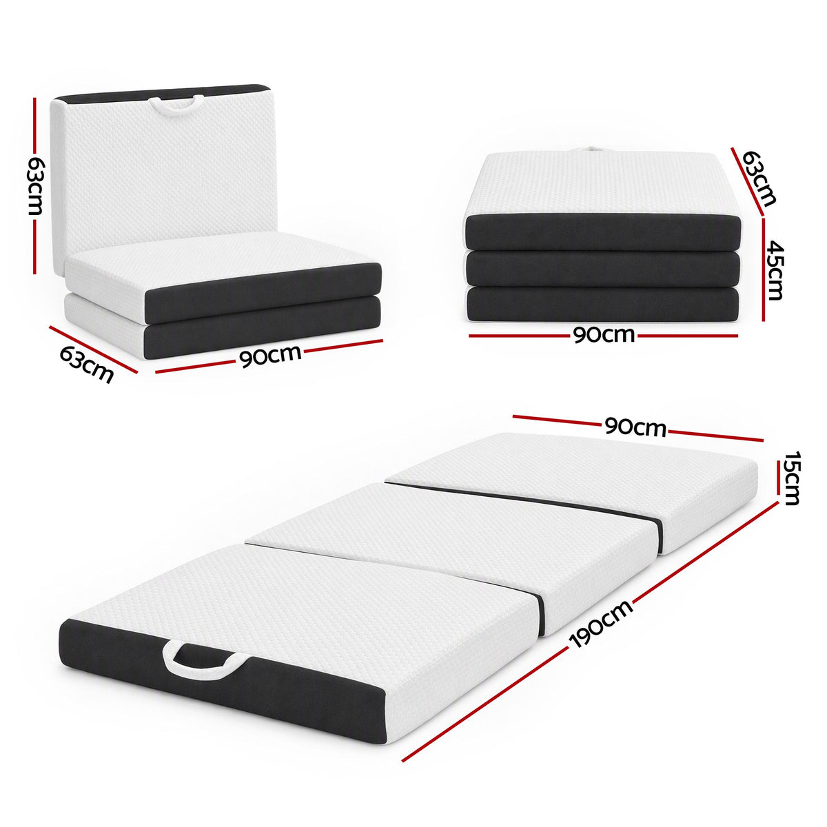 Giselle Folding Mattress Single 15cm Foldable Trifold Tencel Floor Guest Bed Mat