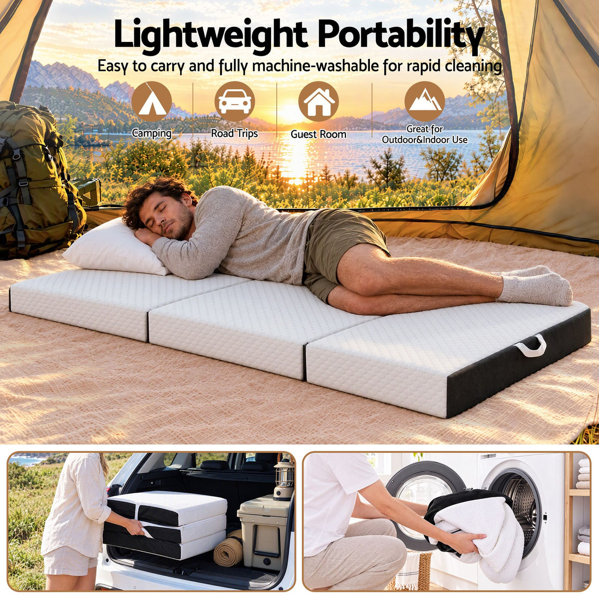 Giselle Folding Mattress Single 15cm Foldable Trifold Tencel Floor Guest Bed Mat