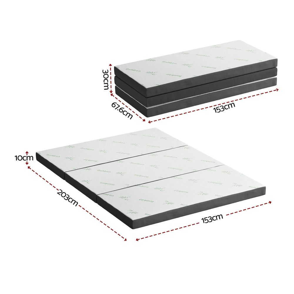 Giselle Foldable Mattress Folding Foam Mattresses Bamboo Queen-Furniture &gt; Mattresses &gt; Queen Mattress-PEROZ Accessories