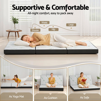 Giselle Foldable Mattress Folding Foam Mattresses Bamboo Queen-Furniture &gt; Mattresses &gt; Queen Mattress-PEROZ Accessories