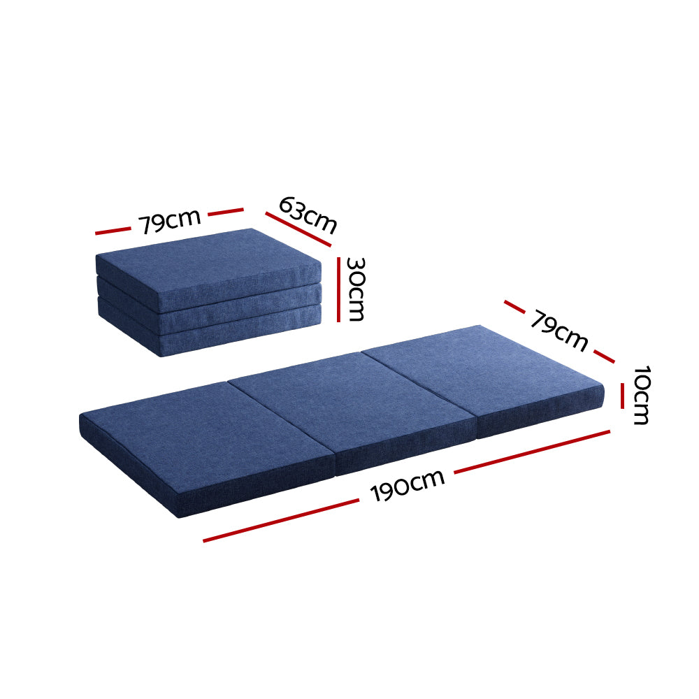 Giselle Bedding Foldable Mattress Folding Foam Single Blue-Furniture &gt; Mattresses &gt; Single Mattress-PEROZ Accessories