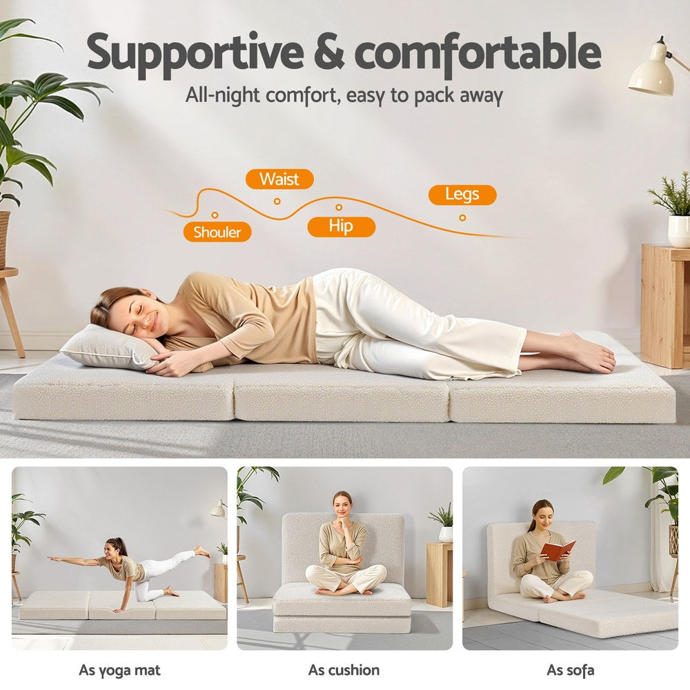 Giselle Bedding Foldable Mattress Fleece Portable 3-fold Folding Foam Mattresses-Furniture > Mattresses > Single Mattress-PEROZ Accessories